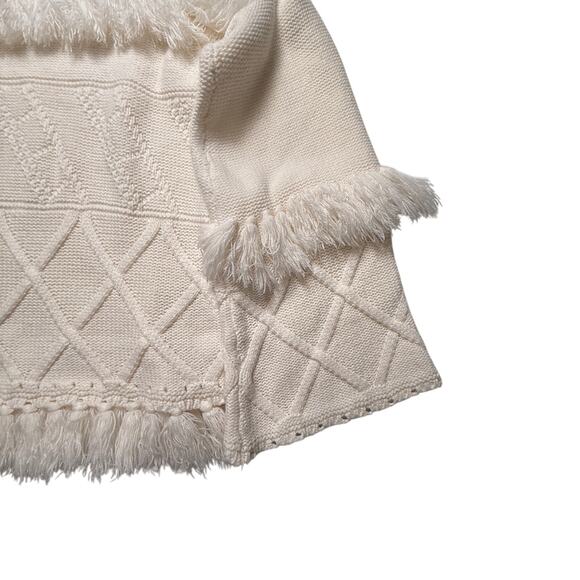 Gianni Bini Fringe Knit Sweater Cream High Neck Textured Boho Western Medium - Picture 16 of 16